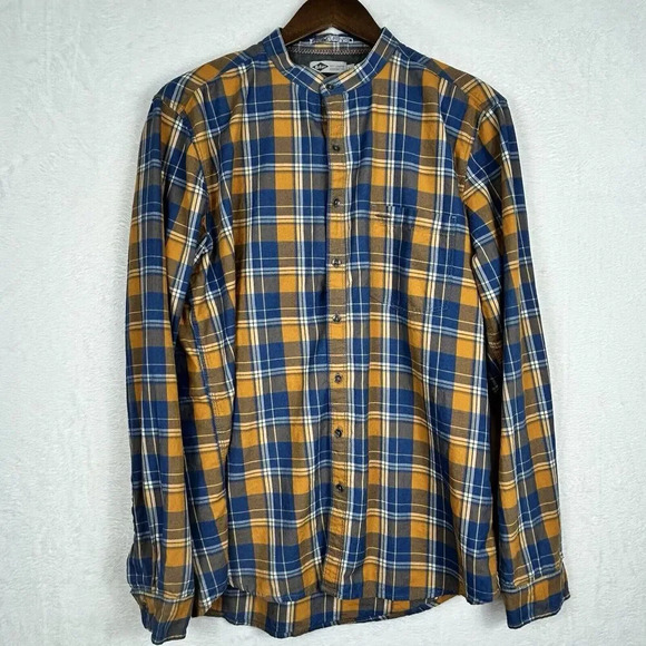 Lee Cooper Men's Plaid‎ Button Up Shirt Large Casual Blue Gold - Picture 1 of 11
